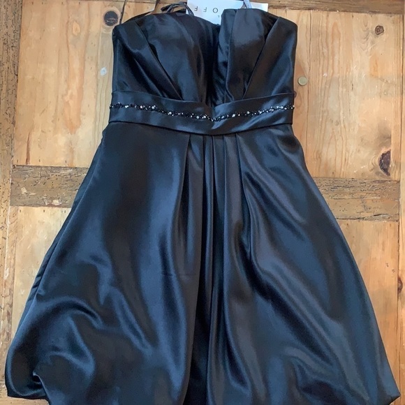 NWT Bill Levkoff Black Curo Satin Bubble Strapless Dress beads & sequins waist 8 - Picture 2 of 15